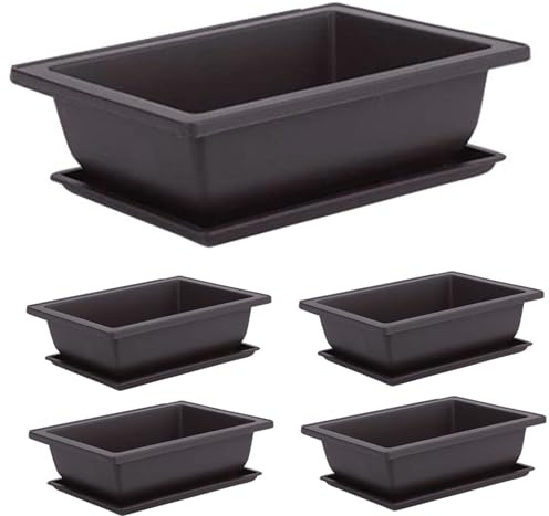 Vaso Bonsai 5 Set Vaso per Piante Quadrato in Plastica con Sottovaso 6, 3x4, 7x2, 3 Pollici Vasi per Alberi Bonsai con Vassoi Vasi da Giardino per la Coltivazione di Fiori, S, Piante con Piattino