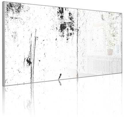 banjado Magnettafel Metall 78 x 37cm - beschreibbare Magnettafel - Metall Pinnwand als Memoboard - Magnetwand Küche, Büro, Kinderzimmer Grau inkl. 4 Magnete & Montageset - Motiv Verwitterte Wand