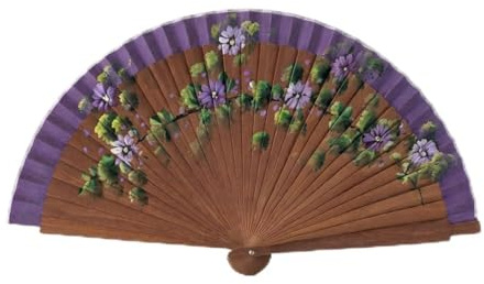 LA MODERNA SINGULAR Abanico Español Tradicional Pintado a Mano, Madera de Peral y Algodón, Diseño Floral con Flores Rosas, 21 cm, Incluye Bolsita de Regalo
