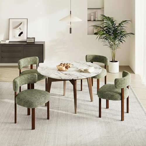 COLAMY Mid-Century Modern Design Sherpa Esszimmerstühle 4er Set, Vintage Landhaus-Stil Bouclé Küchenstühle mit offener geschwungener Rückenlehne für Esszimmer, Restaurant, Grün New