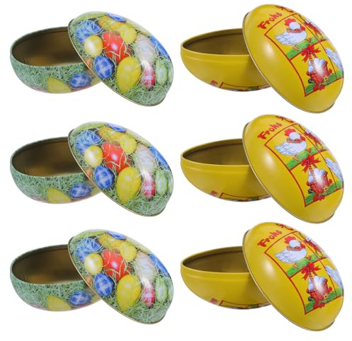 GRIRIW Lot de 6 Boîtes à Œufs en Tôle Vintage pour Bonbons, Facile à Ouvrir et Fermer, Décorations Festives de Pâques pour Fêtes et Rangement Gourmand