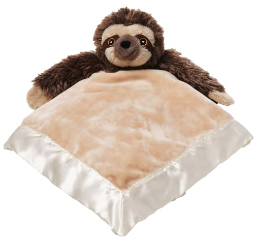 Bearington Baby Speedy Snuggler - 15 Soft Sloth Lovey Security Blanket with Satin Trim and Plush Sloth Head - Cuddly Comfort Lovey for Baby Boys and Girls - Cute Animal Gift for Babies