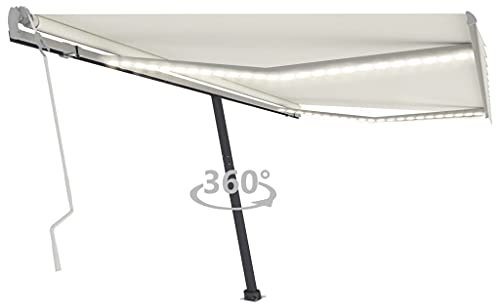 Moderner Stil Gelenkarmmarkise Einziehbar,Outdoor-Markise,Balkonmarkise Sonnenschutz Sichtschutz Terrasse Balkon,UV-beständig und Wasserdicht,mit Standfuß,mit LED 400x350 cm Creme