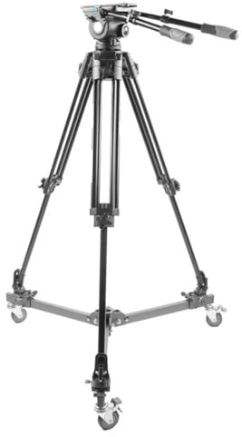 Prompter People TRI-HD500 3-Section Aluminum Heavy Duty Tripod System with 100mm Fluid Head, Ground Spreader and Dolly