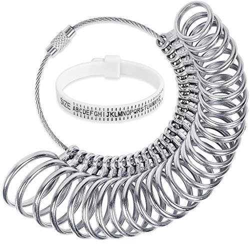JCF Ring Sizer Gauge Set with Plastic Ring Sizer Belt Metal Finger Measurement Tools UK A-Z Standard Finger Sizing Tool for Women and Men