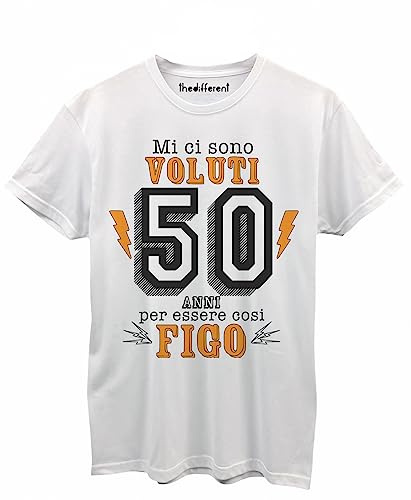 thedifferent T-Shirt Maglietta Uomo con Grafica Compleanno - 50 Cinquanta Anni per Essere Cosi Figo - Idea Regalo papà Zio Figlio Amico Nonno