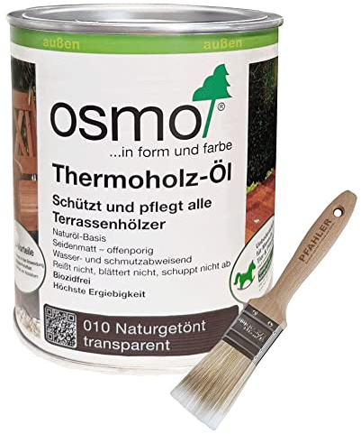 Osmo Thermoholz-Öl 010 Naturgetönt transparent (0,75 l) + Flächenstreicher Pinsel von Pfahler Gratis.