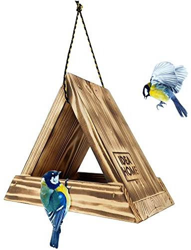 Idea Home Mini Madera, Comedero para Pájaros Colgante de Cadena, Bandeja de Alimentación para Exteriores con Techo, para Alimentar a Las Aves Silvestres, Listo para Usar, no Requiere Montaje