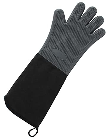 Millya Silicone Professional Heat Resistant Oven Mitts Extra Long Non-slip Kitchen Glove (Deep Gray)