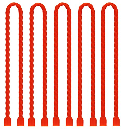 Gesipor 5 PCS 24-Inch Silicone Cable Ties Dia 6.5mm, Reusable Steel-Core Rubber Twist Ties Bendable Cable Ties for Bundling and Holding, All Purpose Cord Tie for Indoor and Outdoor (Red)