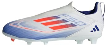 adidas F50 League Laceless Football Boots Firm Ground, Botas de fútbol, Cloud White/Solar Red/Lucid Blue, 30 EU