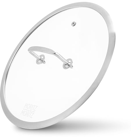 Moritz & Moritz Universal Glasdeckel 28cm für Pfannen & Töpfe - Hitzebeständig - Spülmaschinengeeignet - Universal Pfannendeckel 28 cm - Edelstahl - mit Dampfventil - Deckel für Pfanne und Topf