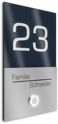 Graviers Design V2A Edelstahl Türklingel mit Hausnummer Namen Gravur - Klingelschild 110x180mm LED-Taster Klingelplatte modernes Design aus Edelstahl Acryl Anthrazit