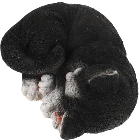 SEWOART Wetterfeste Schwarze Katzen-gartenfigur Aus Robustem Material Langlebige Outdoor Deko Kompakte Widerstandsfähige Gartenskulptur Kreative Schlafende Katze Für Terrasse Und Rasen