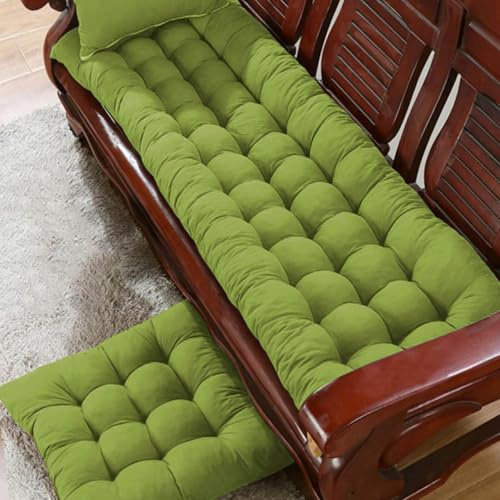 DG Catiee Bank-Sitzkissen aus Baumwolle, 8 cm dick, 2-/3-Sitzer mit Bändern, weiches Kissen für Gartenbank, drinnen und draußen, für Schaukel, Büro, Esszimmer, Zuhause (100 x 50 cm, Grün)