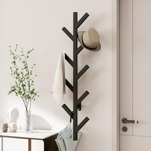 Vlush Wall Mounted Metal Coat Rack with 9 Hooks Modern Minimalist & Upright Coat Rack for Hanging Clothes, Hats, Hanging Bags and Scarves Entrance Wall Iron Coat Racks (Black)