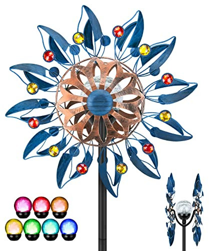 Solarbetriebene Windspinner-Skulptur aus Metall für Garten und Terrasse, Retro-Design