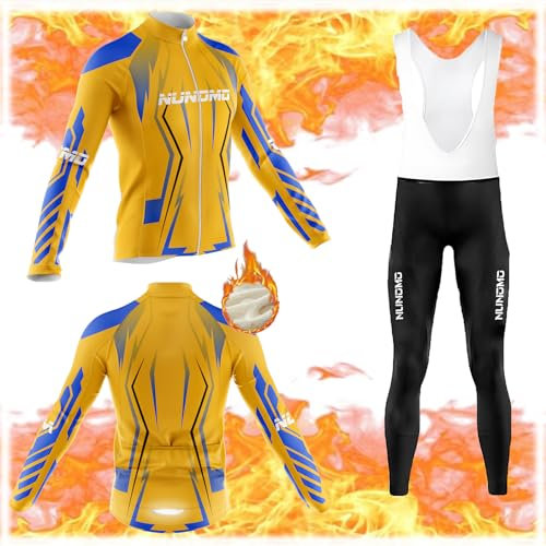 Radtrikot Set Herren Langarm Fleece Fahrradbekleidung atmungsaktiver Fahrrad Anzug Männer schnell trocknend Radjacke+ Lange Radlerhose mit 9D Sitzpolster für MTB Outdoor (#8B,4XL)