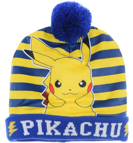 CARTOON Pikachu Pom Hatt Pokémon vintertillbehör för barn 100 % akryl huvudbonader, Blå, 52-53