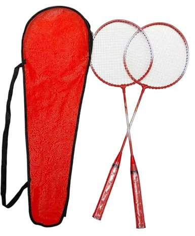Qianly Badmintonschläger Federballschläger 2 Teiliges Badminton Ausrüstung Badmintonschläger Set für Fortgeschrittene Grundschüler Anfänger Rasen, Rot