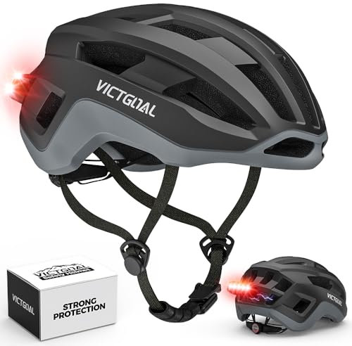 VICTGOAL Rennrad Helm Männer Frauen Leicht Fahrradhelm Herren Rennrad mit Magnetischen Rücklicht Einstellbare Atmungsaktiv Rennradhelm für Erwachsene Radfahren (Schwarz, L: 57-61 cm)