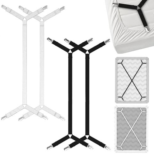QITIXI:OU Bettlakenspanner Verstellbar - 4 Stück 70-280cm Lakenspanner mit Metallklammern, verstellbare elastische zweiseitige Spanner mit Vier Klammern für Bettlaken, Matratzenbezüge, Sofakissen