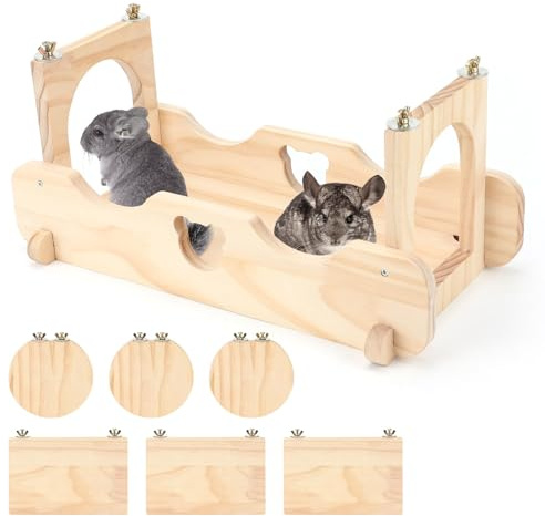 RANYPET Large Chinchilla Wood Suspension Bridge Set, Small Animals Wooden Bridge Ledges and Platform Chinchilla Jumping and Standing toys, Cage Sturdy Wooden Habitat for Sugar Gliders Rats Squirrel