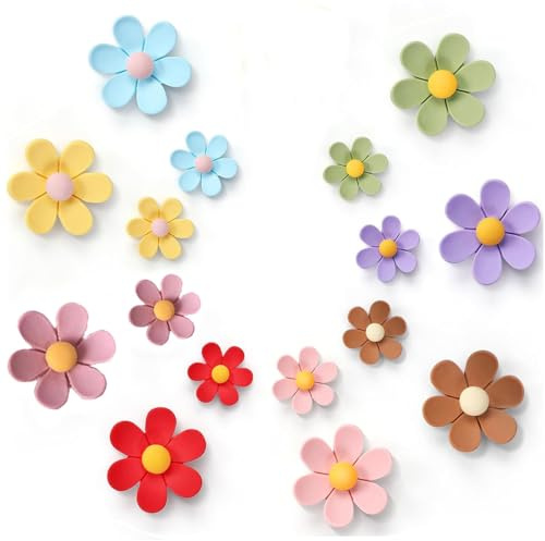 3D Flower Fridge Magnets Strong Magnets 16Pcs Cute Decorative Magnets (8 Colors, 2 Sizes) for Fridge Whiteboard Locker Kitchen Decor