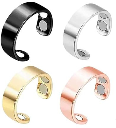 4 Stück Vayro Ring for Women and Men, Verstellbarer Magnetischer Akupressurring, Lymphdrainage Magnetring Damen Herren, Leicht und wasserdicht