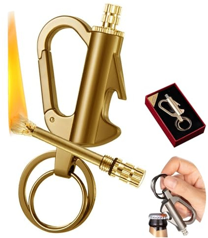 Permanent Tändsticka/Fire Starter i Metall, Tändare med Eldstål och Nyckelring, Vattentät, Återanvändbar för Friluftsliv, Camping och Överlevnad (Gold)