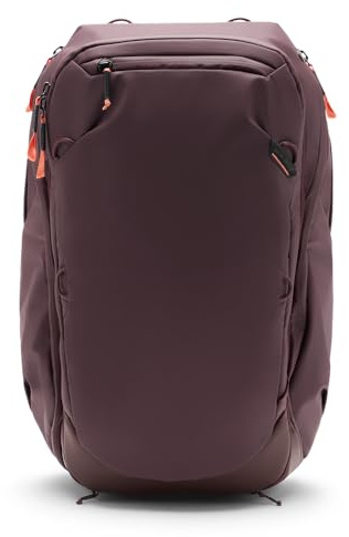 Peak Design Travel Backpack Reseryggsäck, 45 l, expanderbar, 35–43 l, åtkomst bak- och ovanifrån, väderbeständigt skal, laptopfodral, mångsidig, för resor/vardagsbruk, vinröd (Eclipse)