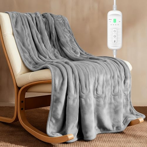 Ecliptron Manta Electrica 180 x 130 cm, Manta Termica con Apagado Automático, 9 Niveles de Calor, Temporizador de 10 Horas,Manta Electrica Franela Doble, Lavable a Máquina- Gris Oscuro