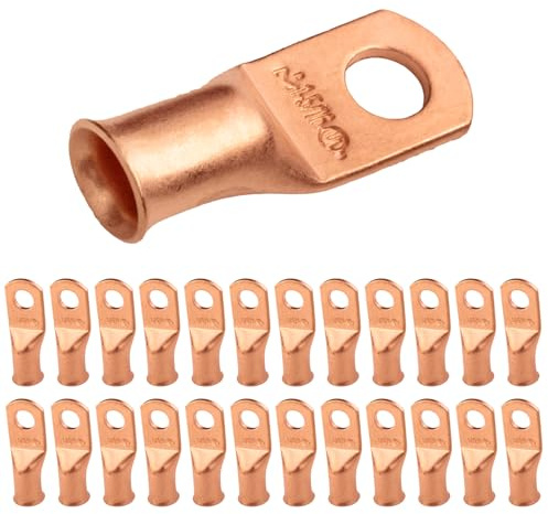 Selterm Connettori Elettrici 1 AWG - 5/16 Pollici (M8) - Capicorda Elettrici in Rame Nudi, Connettori per Cavi Elettrici Tubolari Capicorda Elettrici Occhiello [B57] - 25 Pezzi