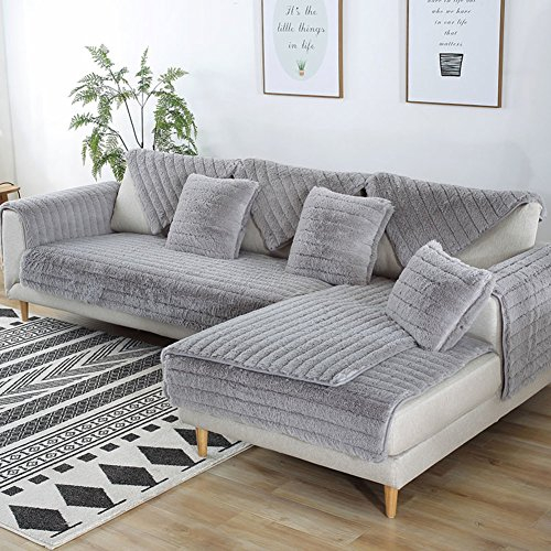 FDJKGFHGFCGDFGDG Volle Deckung schonbezug Sofa,Winter Anti-rutsch plüsch sofabezug Rückenlehne zu Decken Moderne schlichtheit Couch abdeckungen Sofabezug für Wohnzimmer -Grau 70x120cm(28x47inch)