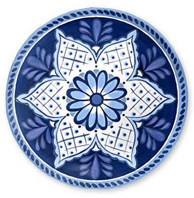 Emporio Zani Touch Mel SANTORINI Lot de 4 assiettes à dessert assorties 100% mélamine Blanc/bleu