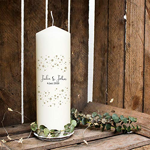 Hochzeitskerze Kerze zur Hochzeit Trauung Traukerze mit Namen Wunschnamen, Datum & Konfetti wk76 - ausgewählte Farbe: *beige*
