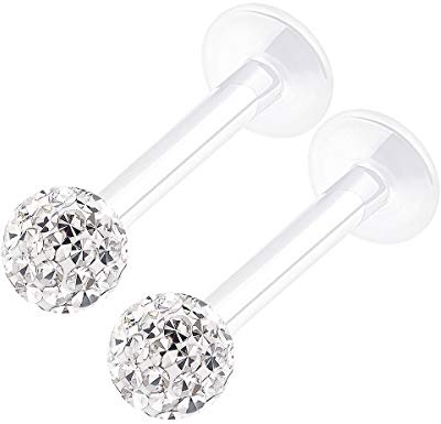 KJM FASHION 2 Stk Flexibles Acryl Labret Monroe 1,2 mm 16 g 8mm 3mm Ferido Kristall Kugel Tragus Madonna Marilyn Monroe Ohrringe Monroe Piercing Schmuck 2222