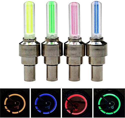 4 Pack Bike Lights, 4 Colors Tire LED Caps Set for Front & Rear Wheel, Waterproof Bright Safety Visibility