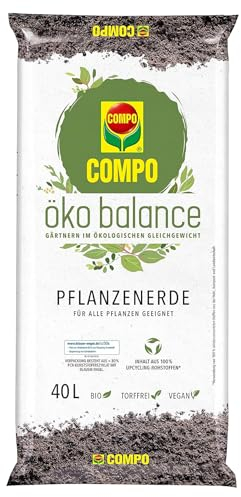 COMPO öko Balance Pflanzenerde für alle Zimmer-, Balkon- und Gartenpflanzen - Verwendung von Upcycling-Rohstoffen für Inhalt und Verpackung 40 L