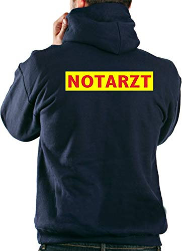 FEUER1 Kapuzensweatjacke Navy, Notarzt rot auf Neongelb L