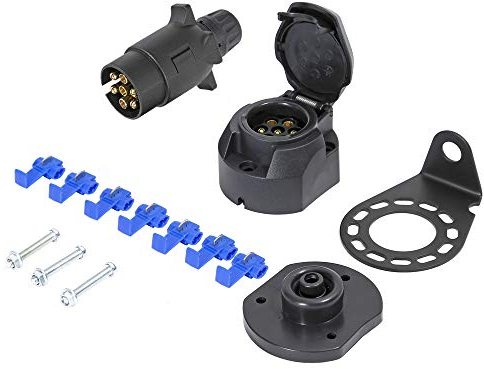 TAEUYYM Prise Remorque & Prise 7 Broches Et Kit Support de Montage Métal,12V Étanche Prise Remorque Male Femelle, avec Coussin Étanche en Caoutchouc, Convient Remorque RV Voiture(Extrémité de Vis)