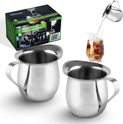 EHOMEA2Z Jarra de acero inoxidable Bell Creamer Espresso Shot espumador taza de café con leche (2, 3 onzas)