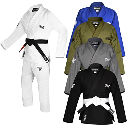 FISTRAGE Jiu Jitsu Gi Patch BJJ Brazilian Suite for Men & Women MMA Uniform with Belt (WHITE, A3)