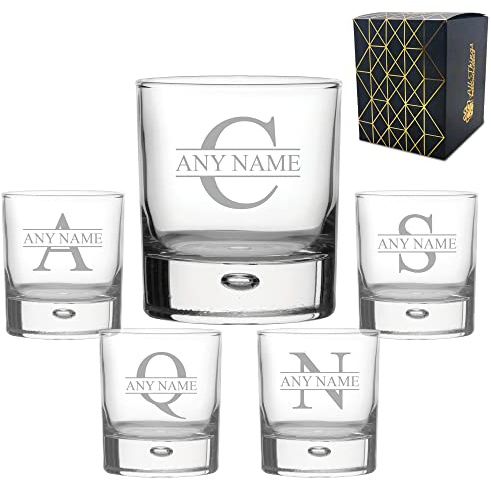 Personalised Engraved Novelty 11.5oz Bubble Whisky Glass, Initial and Name