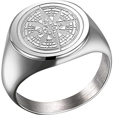 Joliernelle Compass Ring for Men Stainless Steel Solid Signet Ring Viking Jewelry Travel Gift Size Q