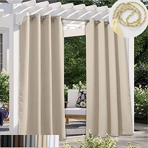 NYKJBD 2 Pezzo Tende da Sole per Esterno, Tende Gazebo Oscuranti Impermeabili con Anelli e Fibbia in Corda, Giardino Terrazza Protezione UV Termiche Isolanti Opache Tenda,Beige-132x213cm(WxH)