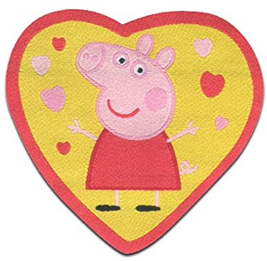 Comercial Mercera Peppa Wutz Herz Aufnäher zum Aufbügeln 5,5 x 5,7 cm Bügelbild für Kinder mit Kinderzimmer Vorschule Original Vintage, Bügelpatch Patches Bügelflicken Geschenk