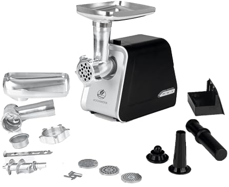 KOCHWERK Picadora de carne eléctrica con diferentes accesorios, procesa hasta 2000 g/min | carne picada, kibbeh, churros, salchichas y más con solo pulsar un botón | fácil manejo y limpieza [1600 W]