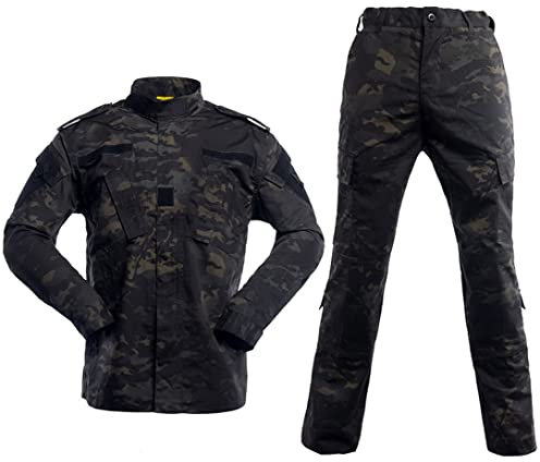 Camping Uniform Camouflage Suit Tatico Tactical Military Jacket+Pants Camouflage Airsoft Paintball, Schwarz Camo, XS