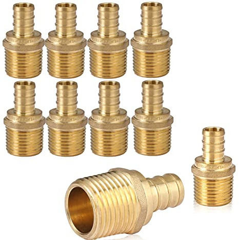 GUOFIS (Pack of 10) PEX 3/4 x 3/4 NPT Male Threaded Adapter,Brass Pex Crimp Adapters Fitting for PEX Pipes in Plumbing Jobs(PEX1807021)